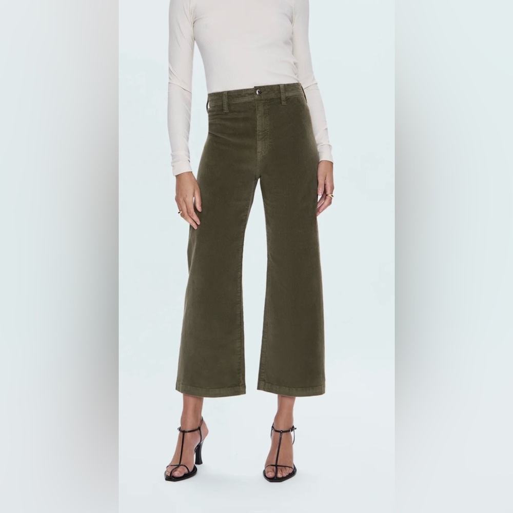 Olive Green Corduroy Wide-Leg Pants
